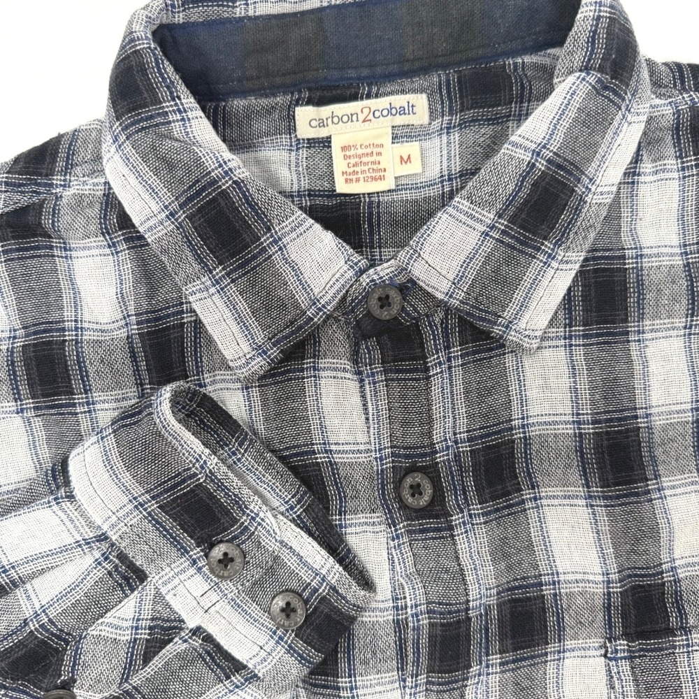 Carbon 2 Cobalt Mens Medium Black White Plaid Double Cloth Cotton Button Shirt